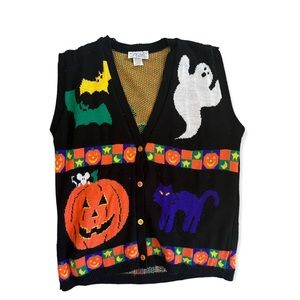 Vintage 90’s Granny Spooky Halloween Sweater Vest - size XL